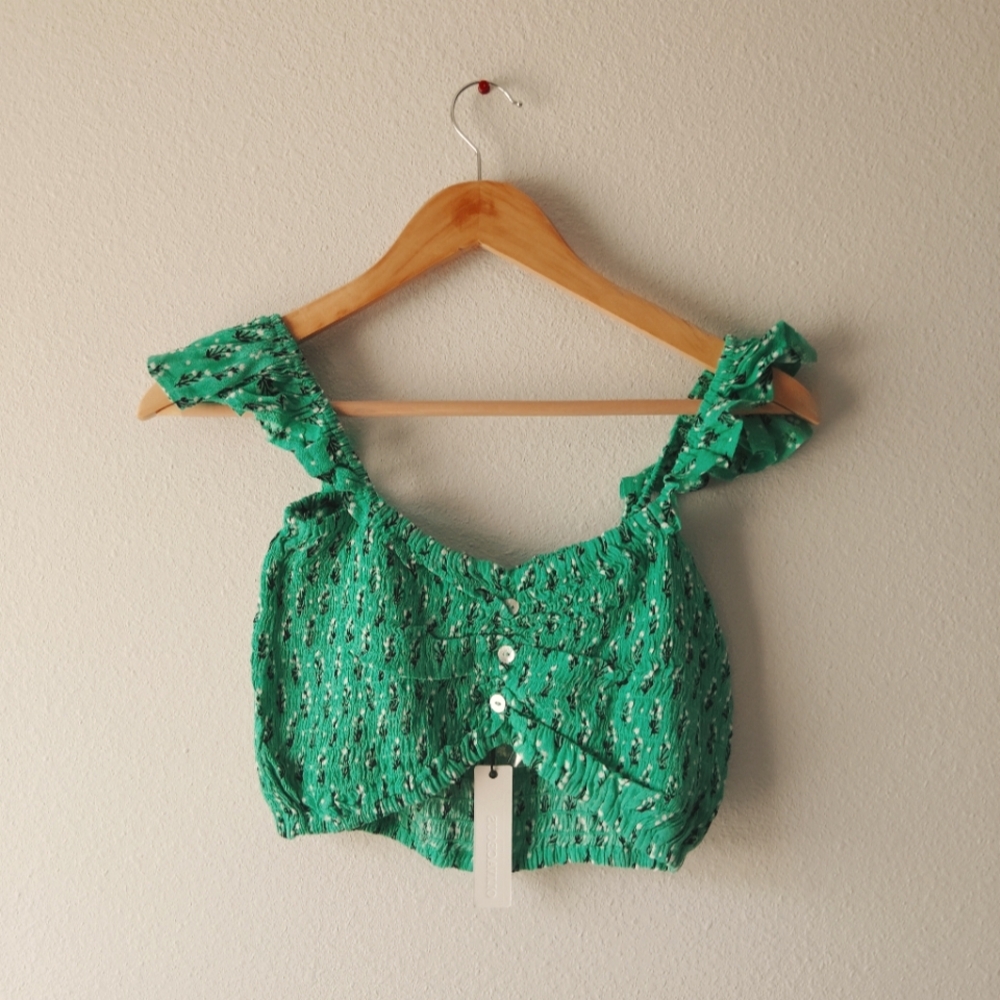 Olivia Ceous Green Ruffled Crop Top